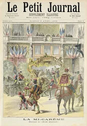 Página de título que representa el desfile de mitad de Cuaresma frente a las oficinas del Petit Journal, ilustración del suplemento ilustrado de Le Petit Journal, 2 de abril de 1892